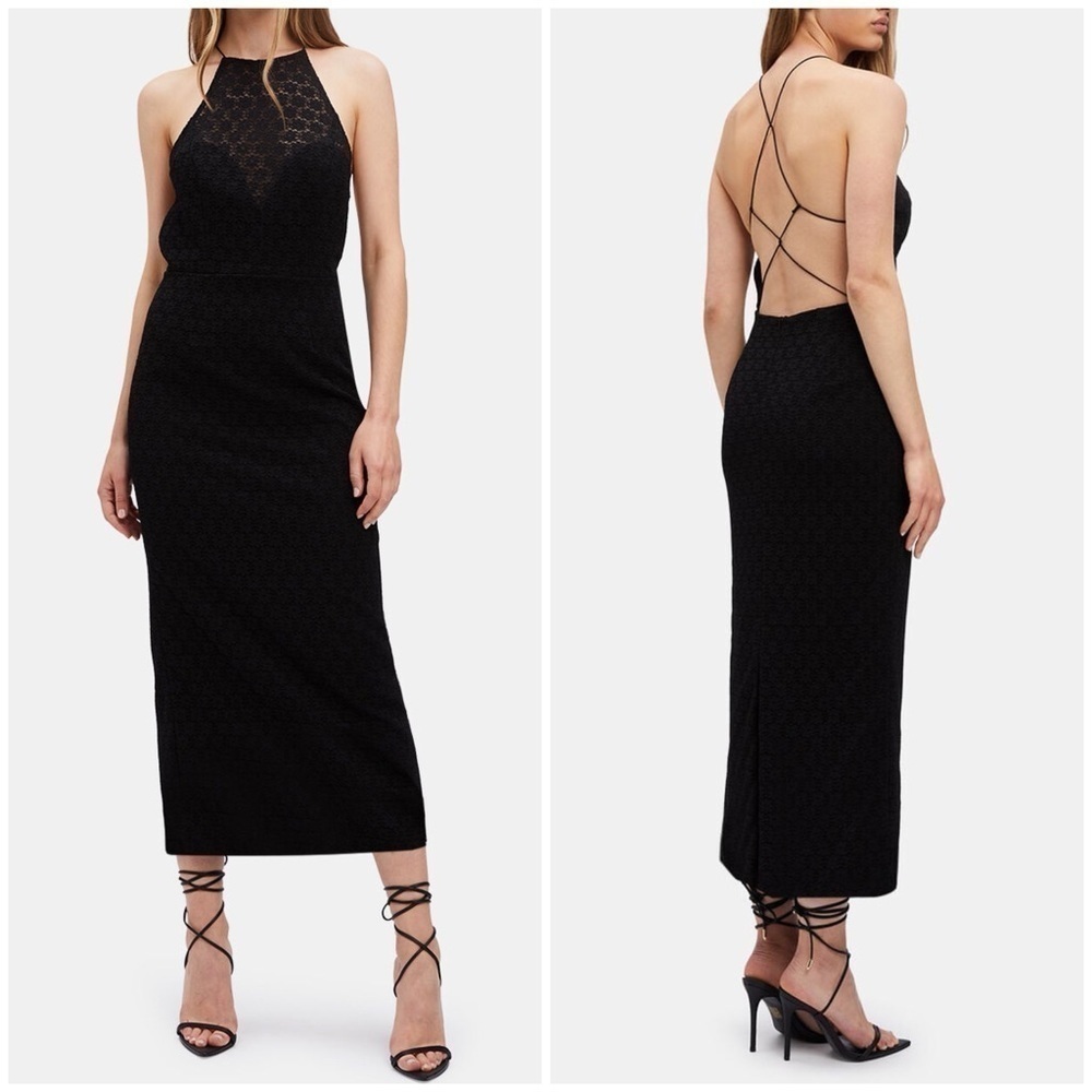 New Bardot Chameleon Lace Midi Dress In Black Strappy Open Back Sz L